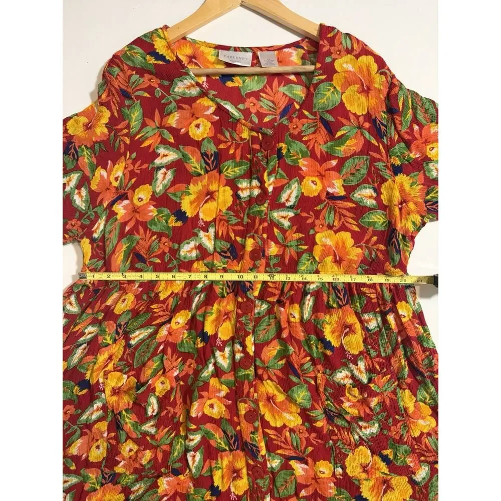 Women’s Cabernet Vibrant Summer Floral Size 1X Button Blouse BeltTie Maxi Dress - Picture 7 of 11